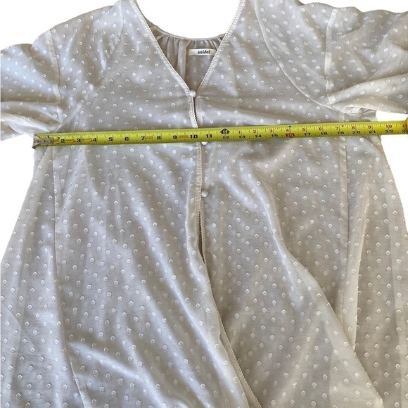 Snidel Women’s Cream Color Raised Dots Sheer Boho Top Duster Cover 3/4 Sleeve - Picture 7 of 9